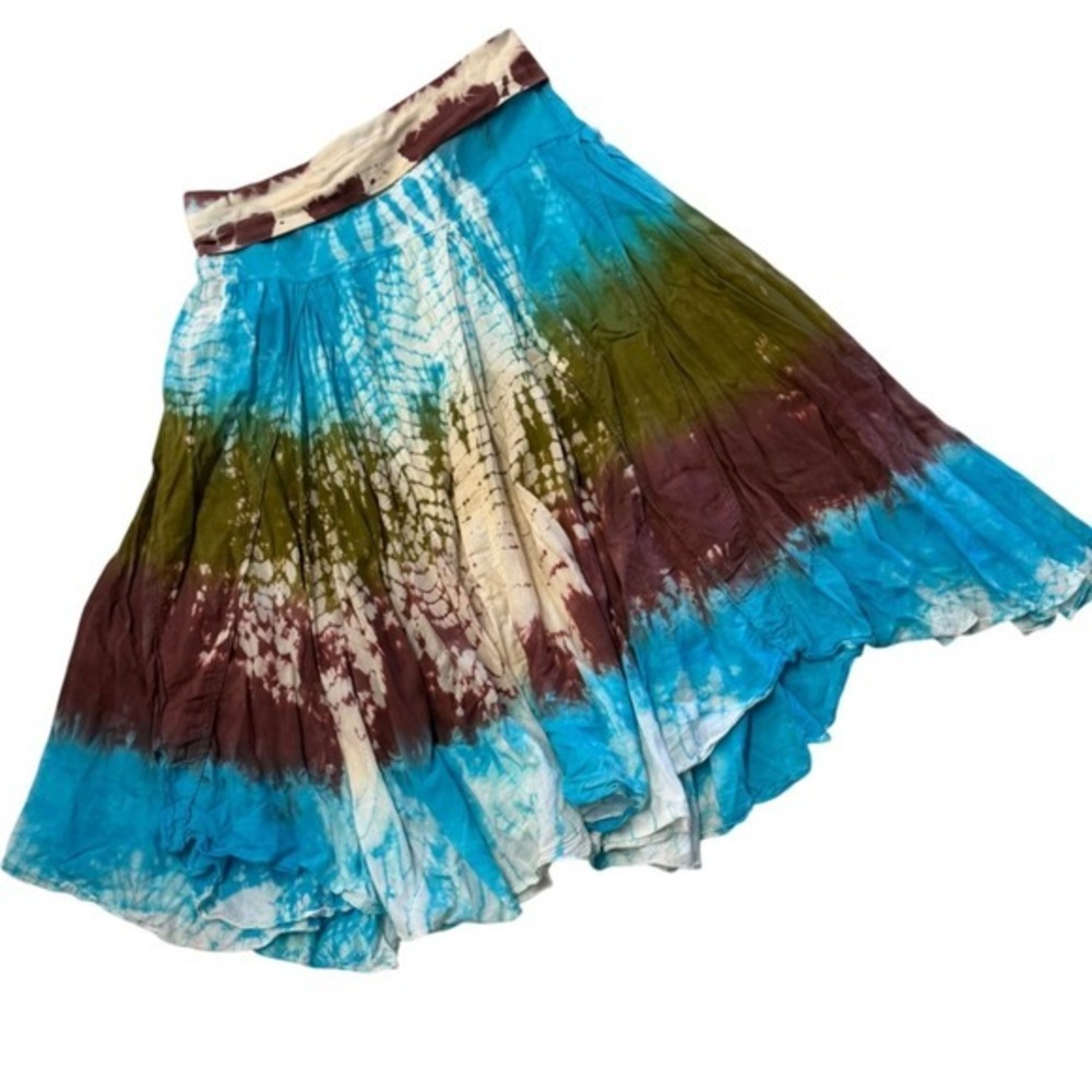 Solitaire Tie Dye Cotton Gypsy Skirt‎ Blue Brown Boho Festival Hippie Large